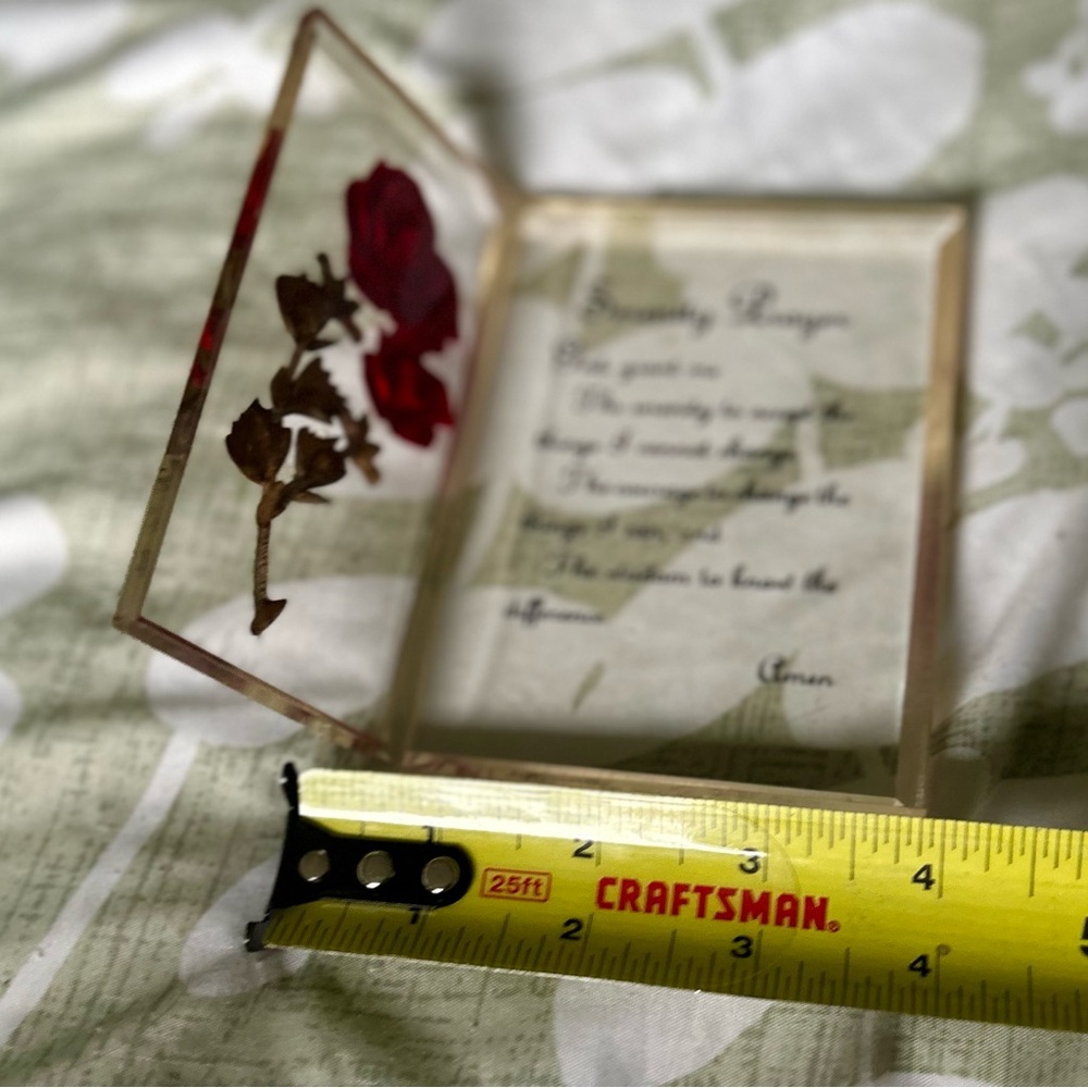 ❌SOLD Prayer Glass Encased Faux Floral Rose Cottagecore Glassware Art - Picture 6 of 7